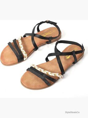 Elegant Flat Sandals with Adjustable Ankle Strap Memory Foam - Trendy Strappy